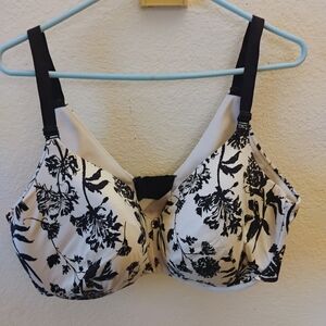 Cacique Black and Cream Floral Bra